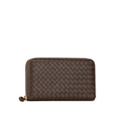 ボッテガヴェネタ イントレチャート ラウンドファスナー 長財布 ブラウン レザー レディース BOTTEGAVENETA 【中古】